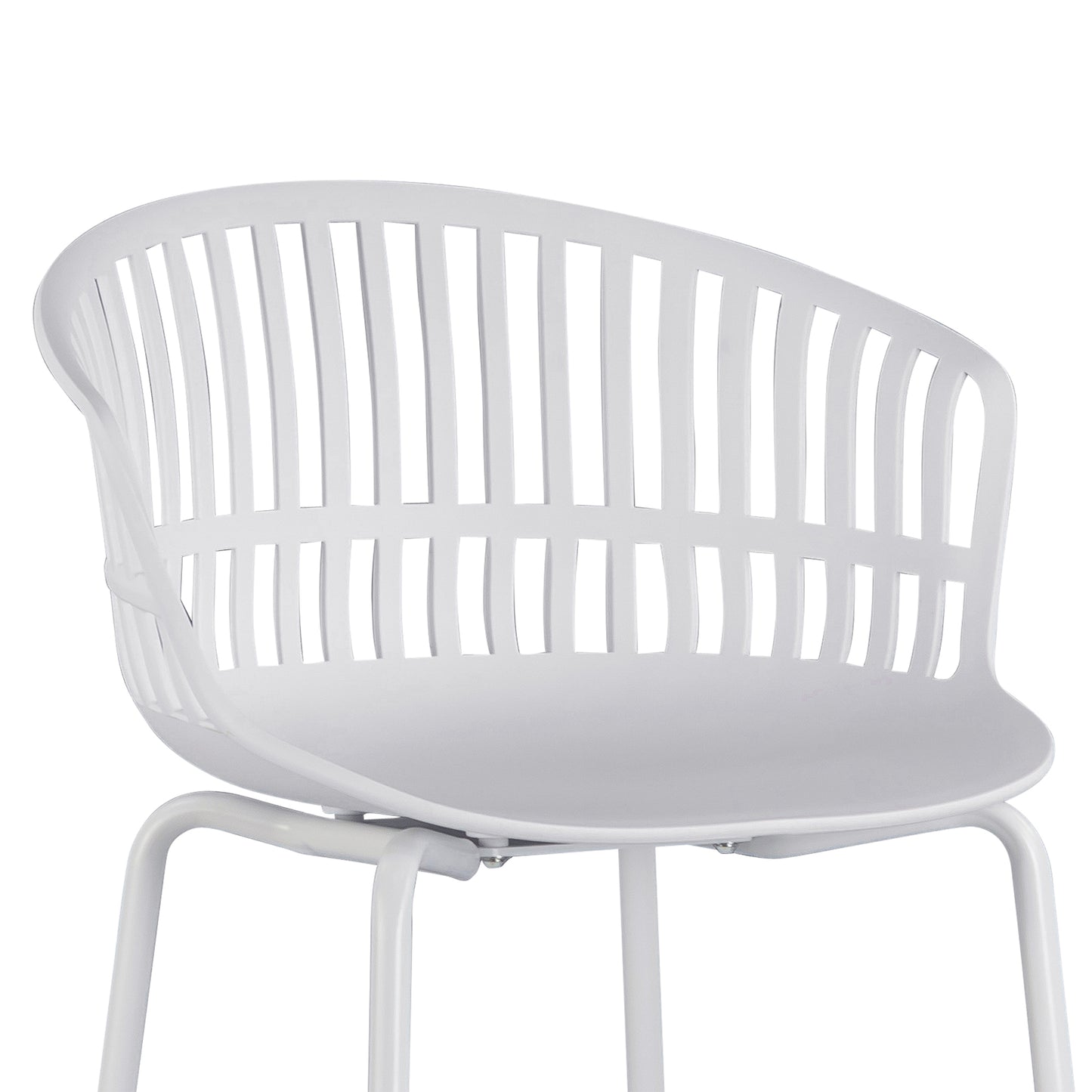 Set of 2 Basil White Plastic Bar Stool with Slatted Back and Iron Legs