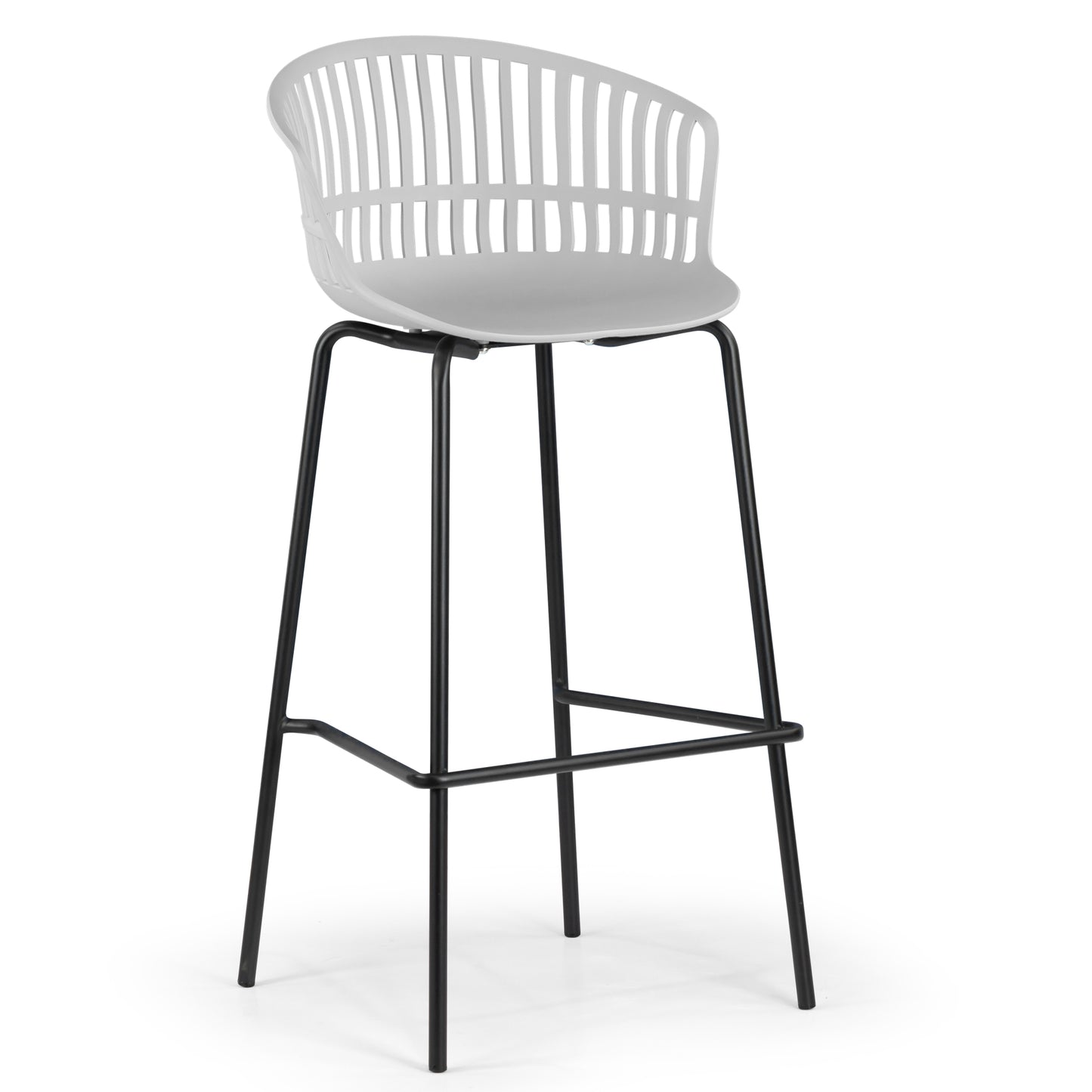 Set of 2 Basil Gray Plastic Bar Stool with Slatted Back and Iron Legs