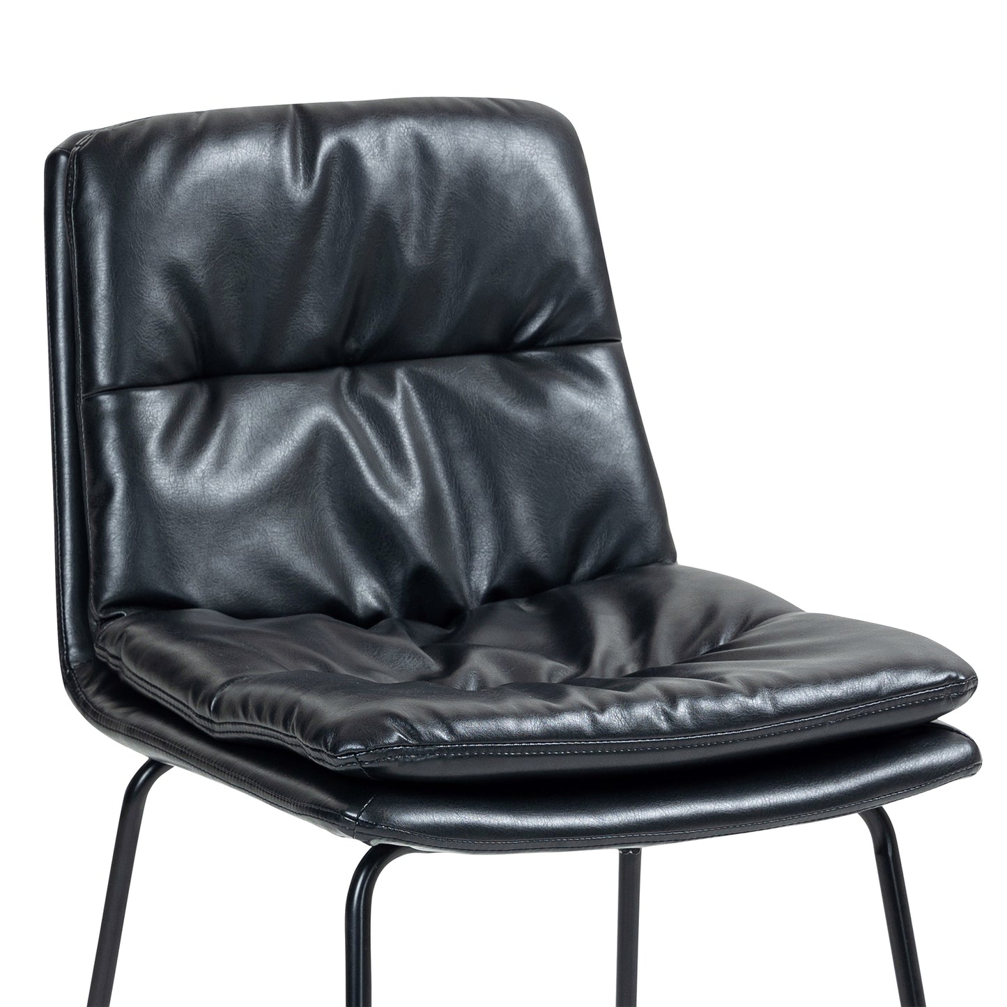 Set of 2 Bauer Black Faux Leather Bar Stool with Black Iron Legs