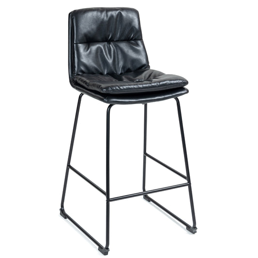 Set of 2 Bauer Black Faux Leather Counter Stool with Black Iron Legs