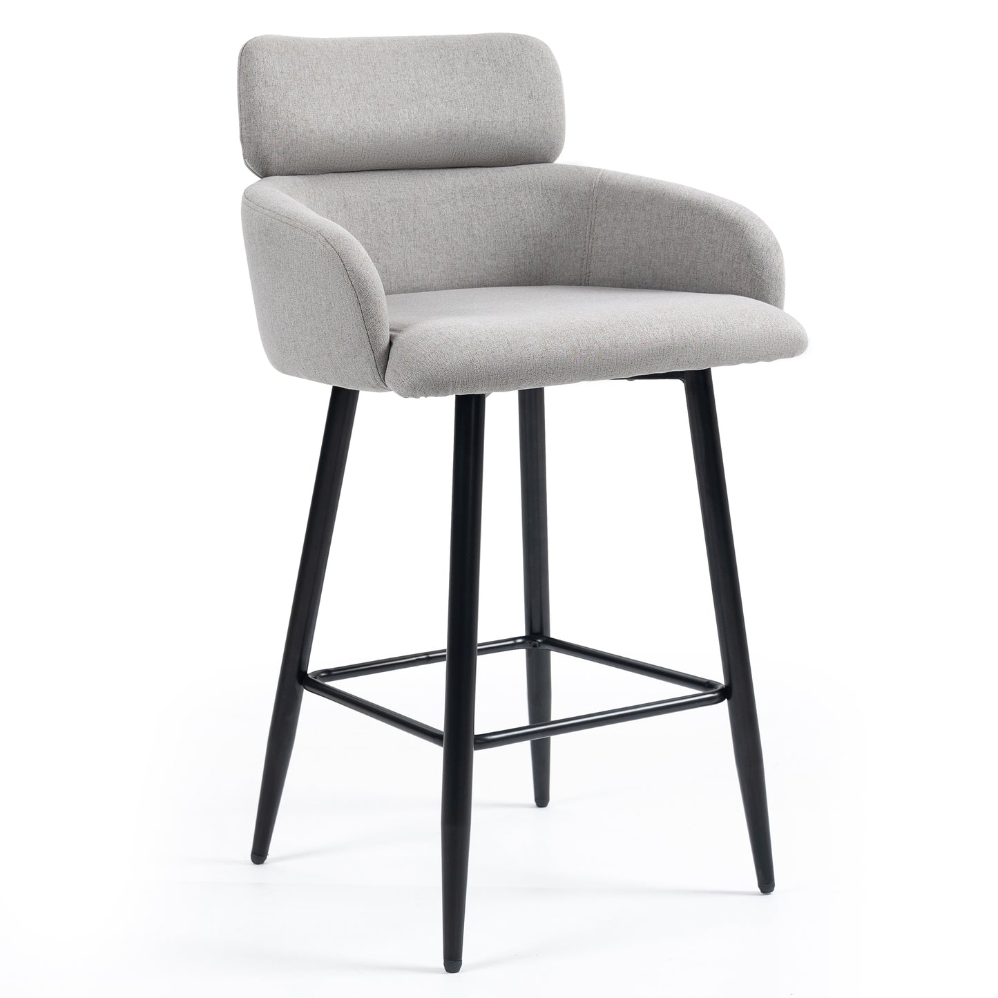 Set of 2 Barker Gray Fabric Tufted Bar Stool with Black Iron Legs
