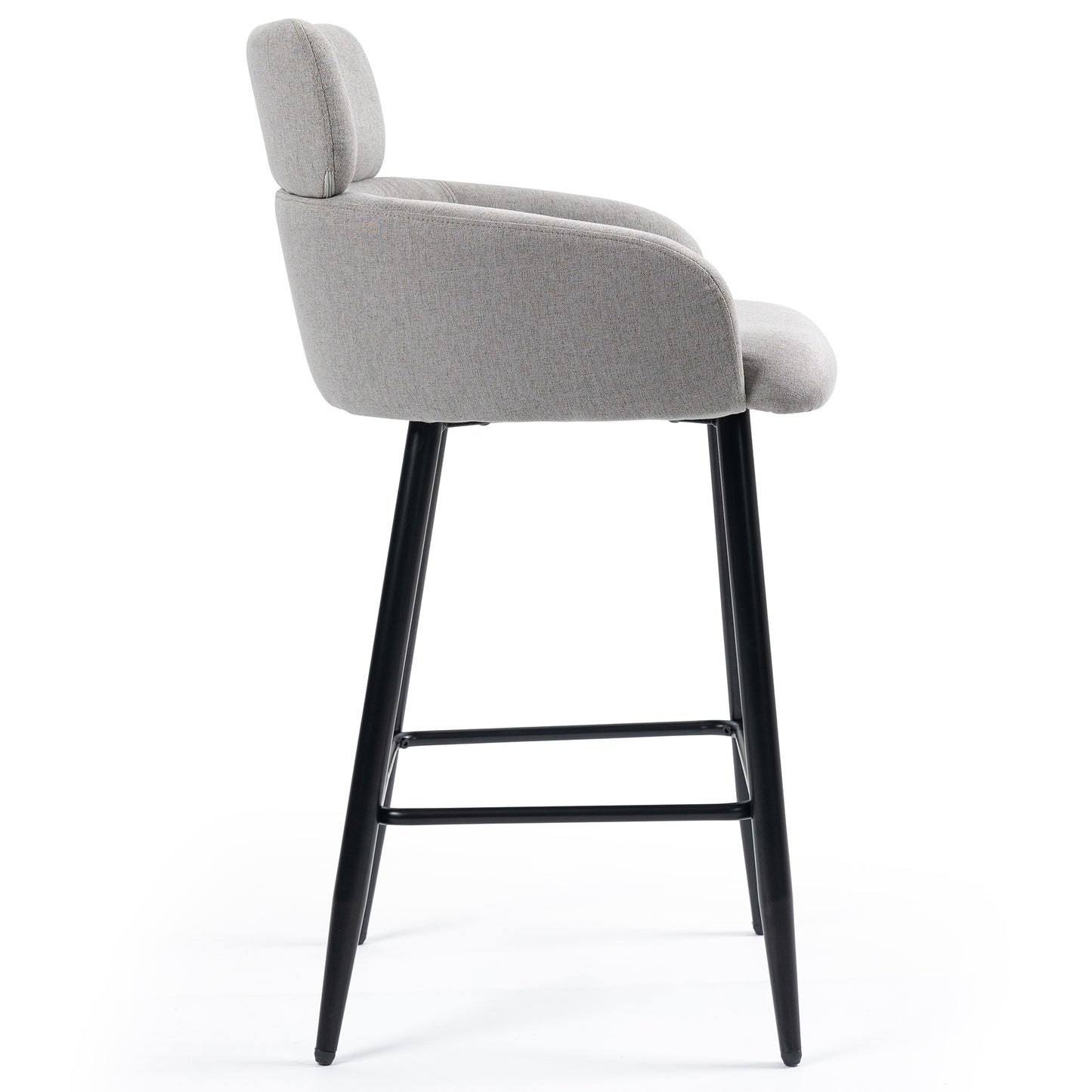 Set of 2 Barker Gray Fabric Tufted Bar Stool with Black Iron Legs