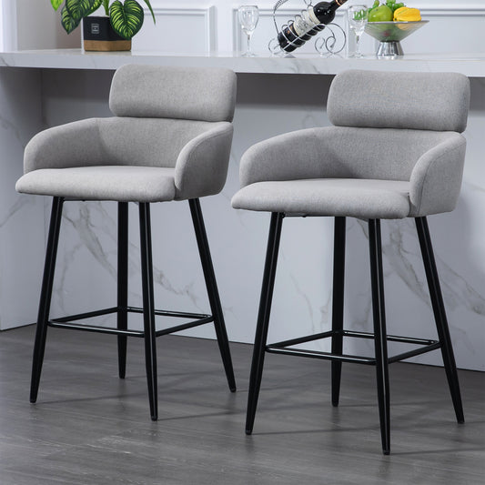 Set of 2 Barker Gray Fabric Tufted Bar Stool with Black Iron Legs