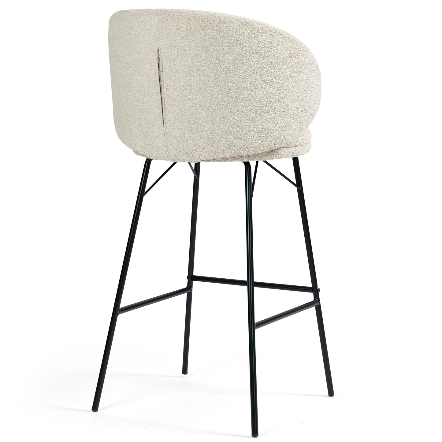 Set of 2 Baxter White Boucle Fabric Bar Stool with Black Iron Legs