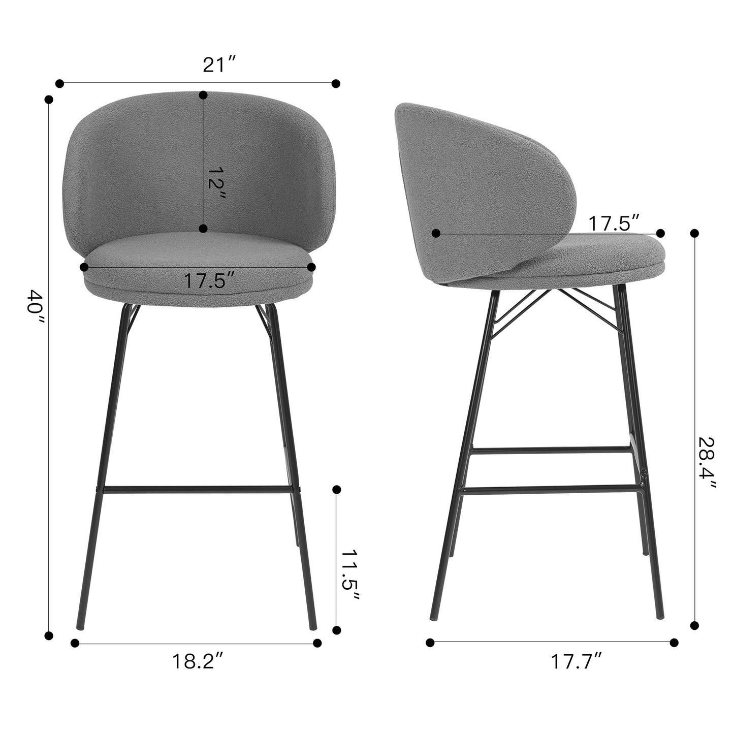 Set of 2 Baxter Brown Boucle Fabric Bar Stool with Black Iron Legs