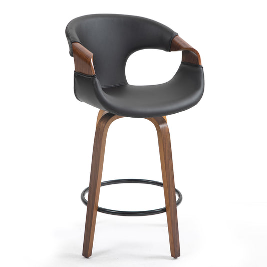 Baylor Black Faux Leather Counter Stool with Walnut Wooden Legs