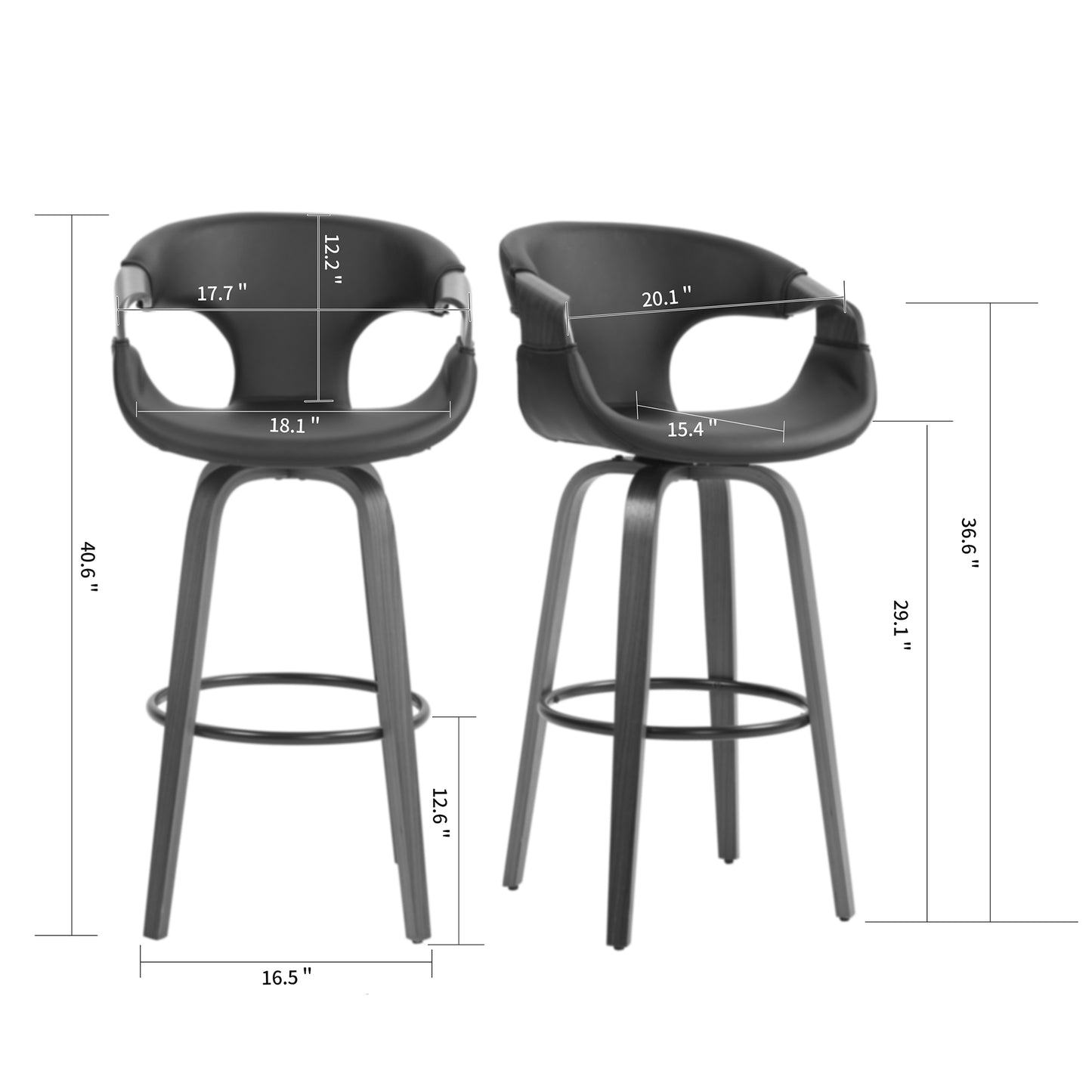 Baylor Black Faux Leather Bar Stool with Walnut Wooden Legs