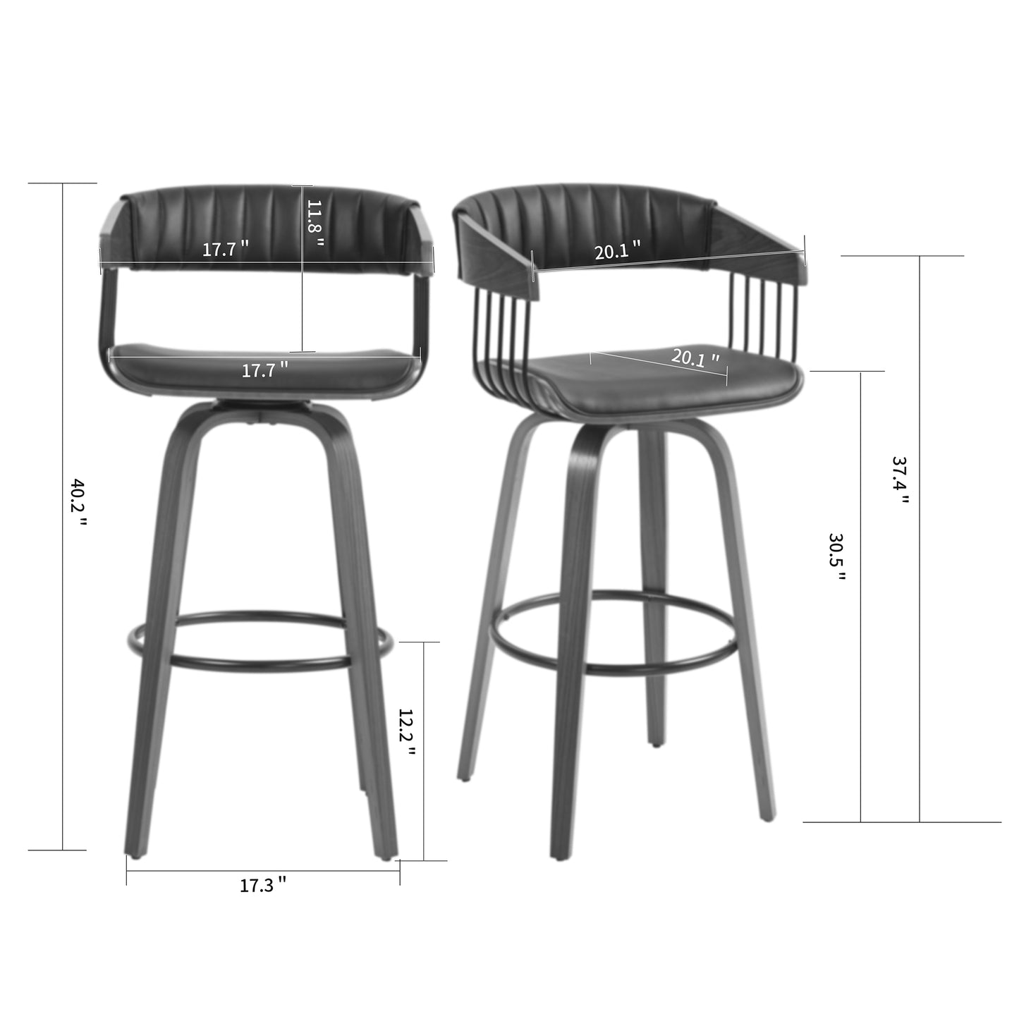 Beaumont Black Faux Leather Bar Stool with Walnut Wood Frame and Legs