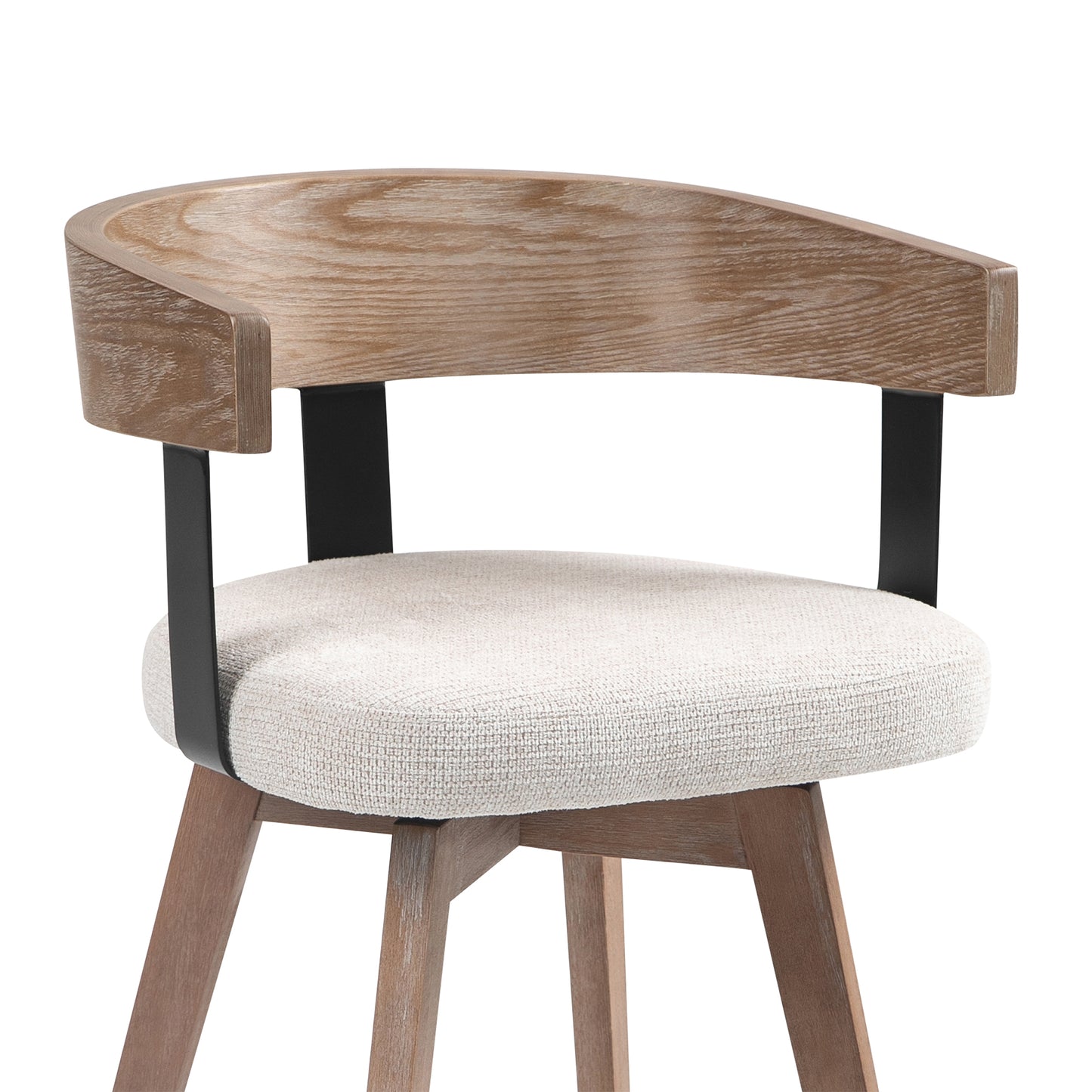 Beck Beige Linen Fabric Counter Stool with Natural Wood Backrest and Legs