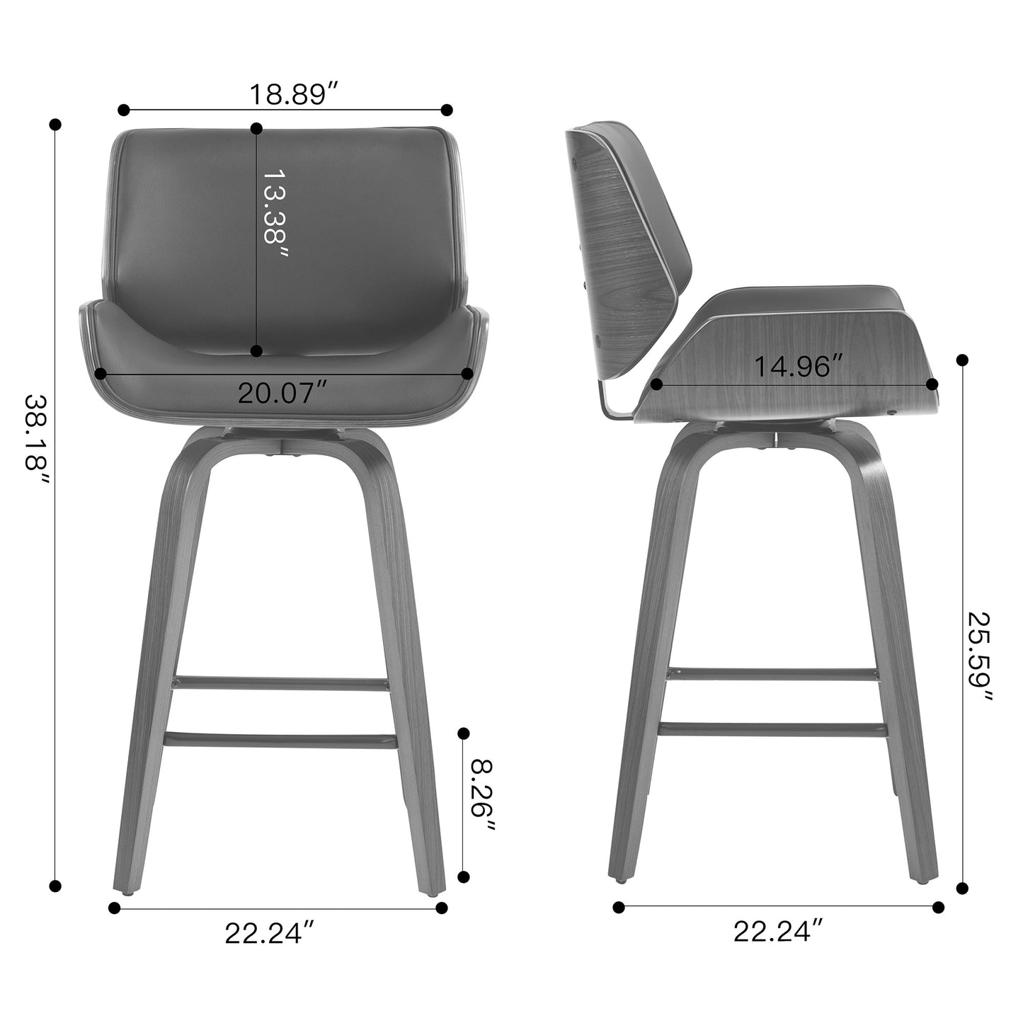 Beate Black Faux Leather Counter Stool with Walnut Wood Legs