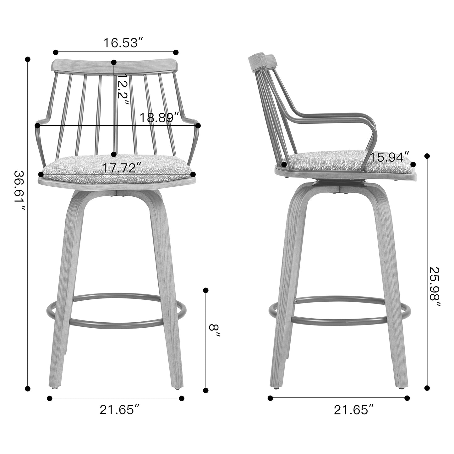 Beatrice Brown and White Woven Fabric Counter Stool with Natural Wood Legs