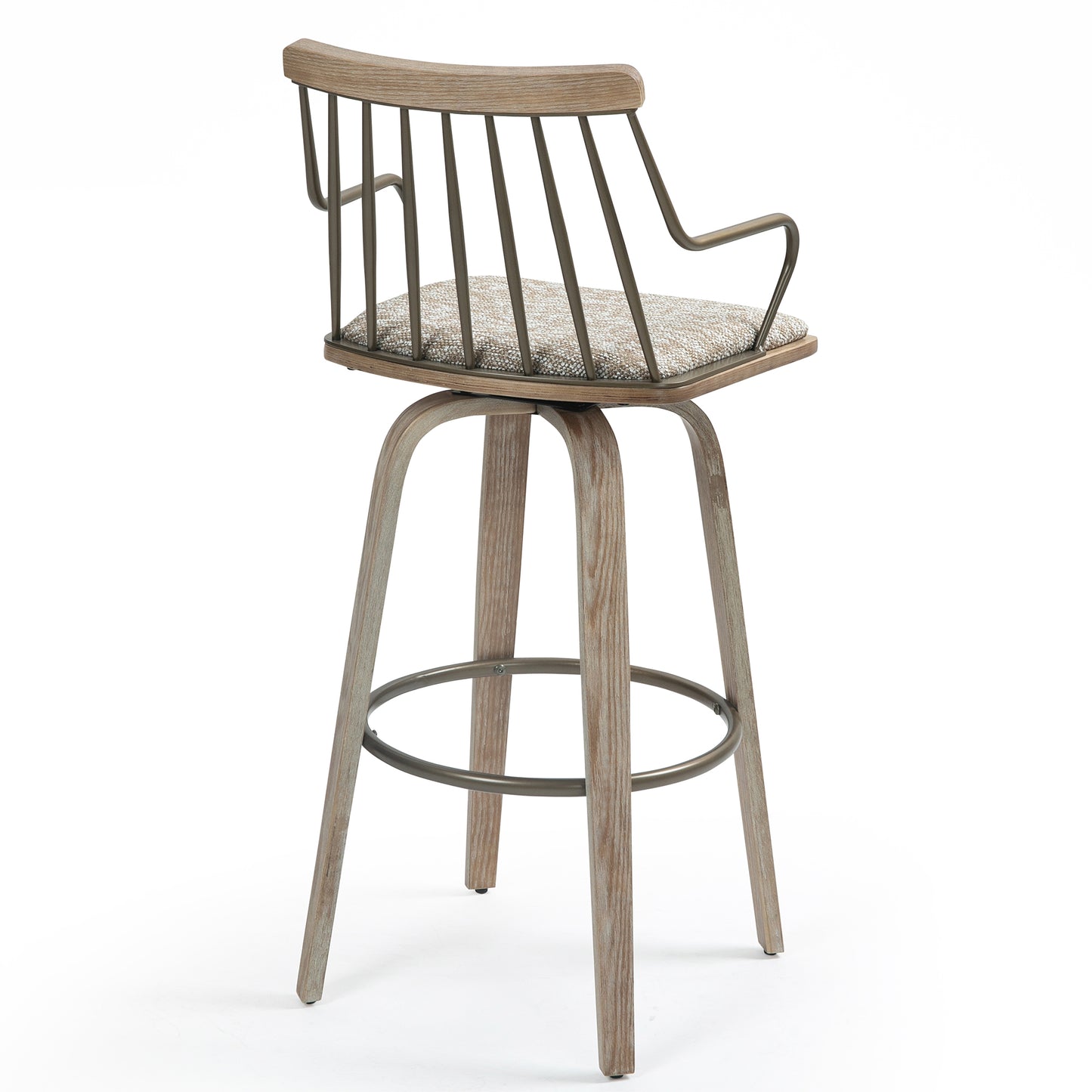 Beatrice Brown and White Woven Fabric Bar Stool with Natural Wood Legs