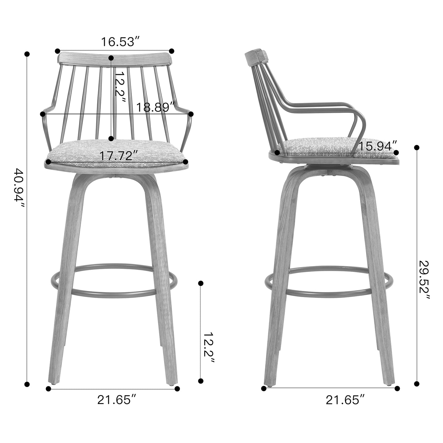 Beatrice Brown and White Woven Fabric Bar Stool with Natural Wood Legs