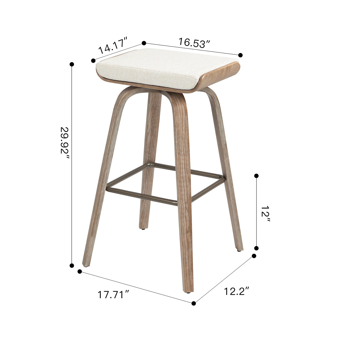 Set of 2 Beatrix Beige Woven Fabric Bar Stool with Natural Wood Legs