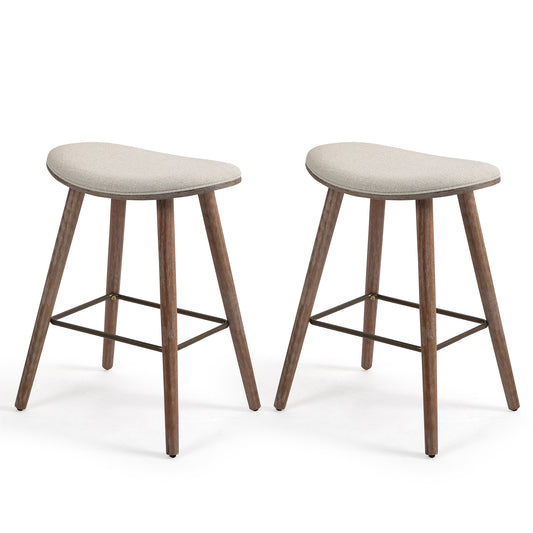 Set of 2 Beatriz Beige Woven Fabric Counter Stool with Wood Legs