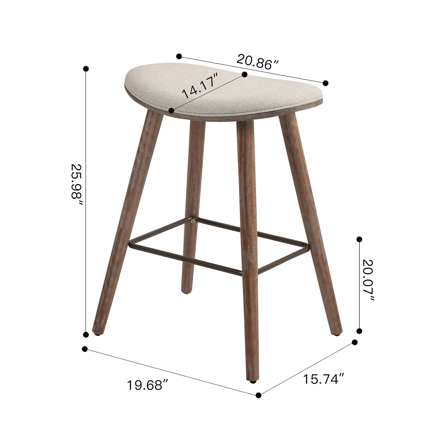 Set of 2 Beatriz Beige Woven Fabric Counter Stool with Wood Legs