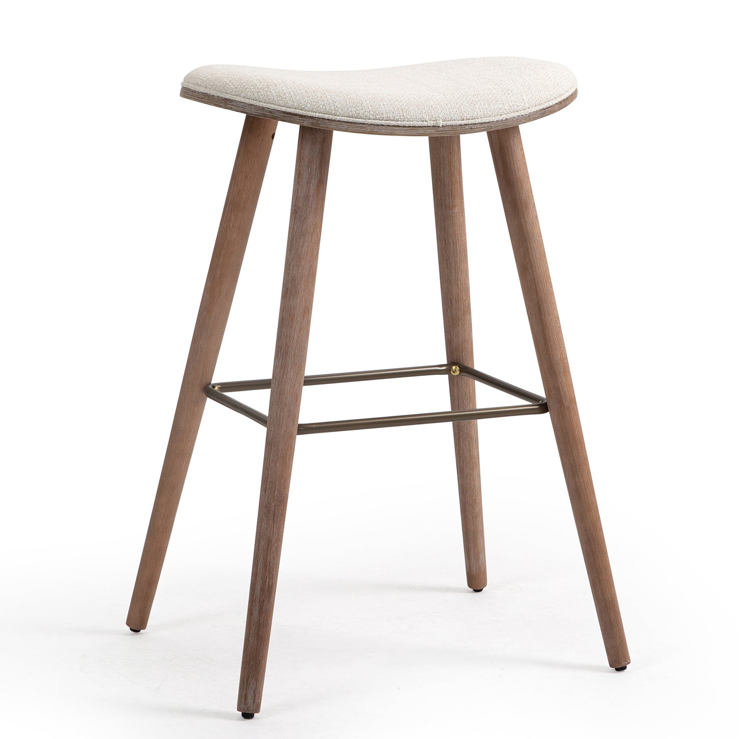 Set of 2 Beatriz Beige Woven Fabric Bar Stool with Wood Legs