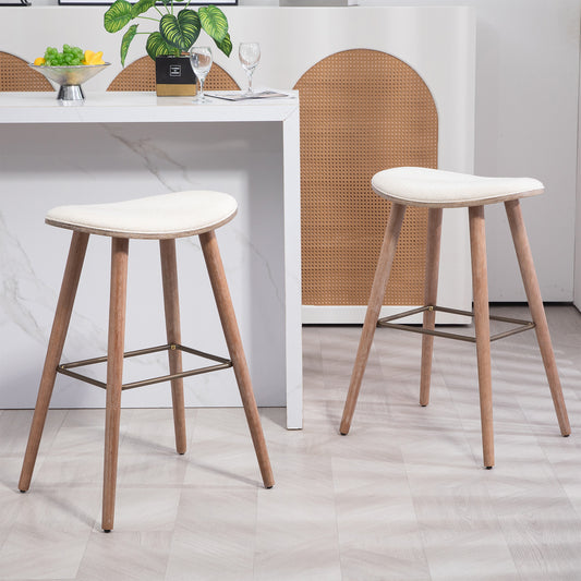 Set of 2 Beatriz Beige Woven Fabric Bar Stool with Wood Legs