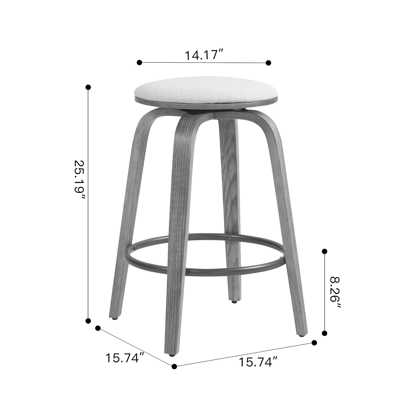 Beatus Beige Woven Fabric Counter Stool with Natural Wood Legs