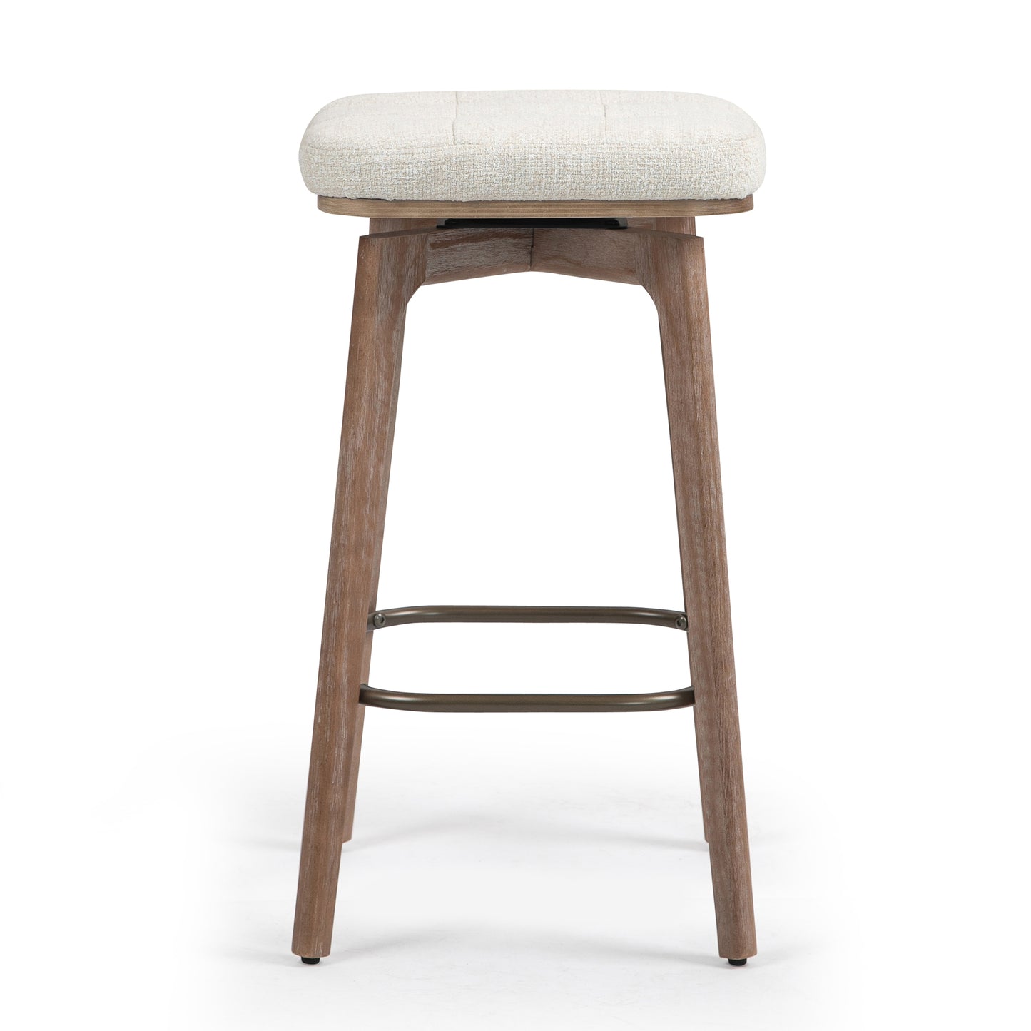 Set of 2 Beckham Beige Woven Fabric Backless Counter Stool with Natural Wood Legs