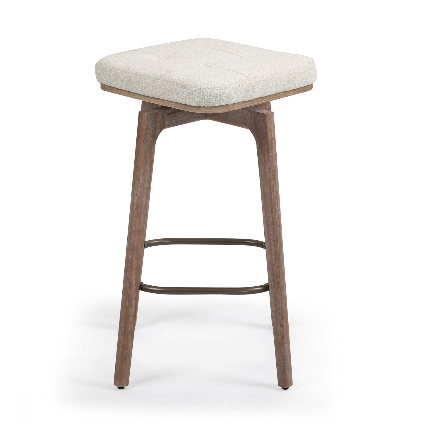 Set of 2 Beckham Beige Woven Fabric Backless Counter Stool with Natural Wood Legs