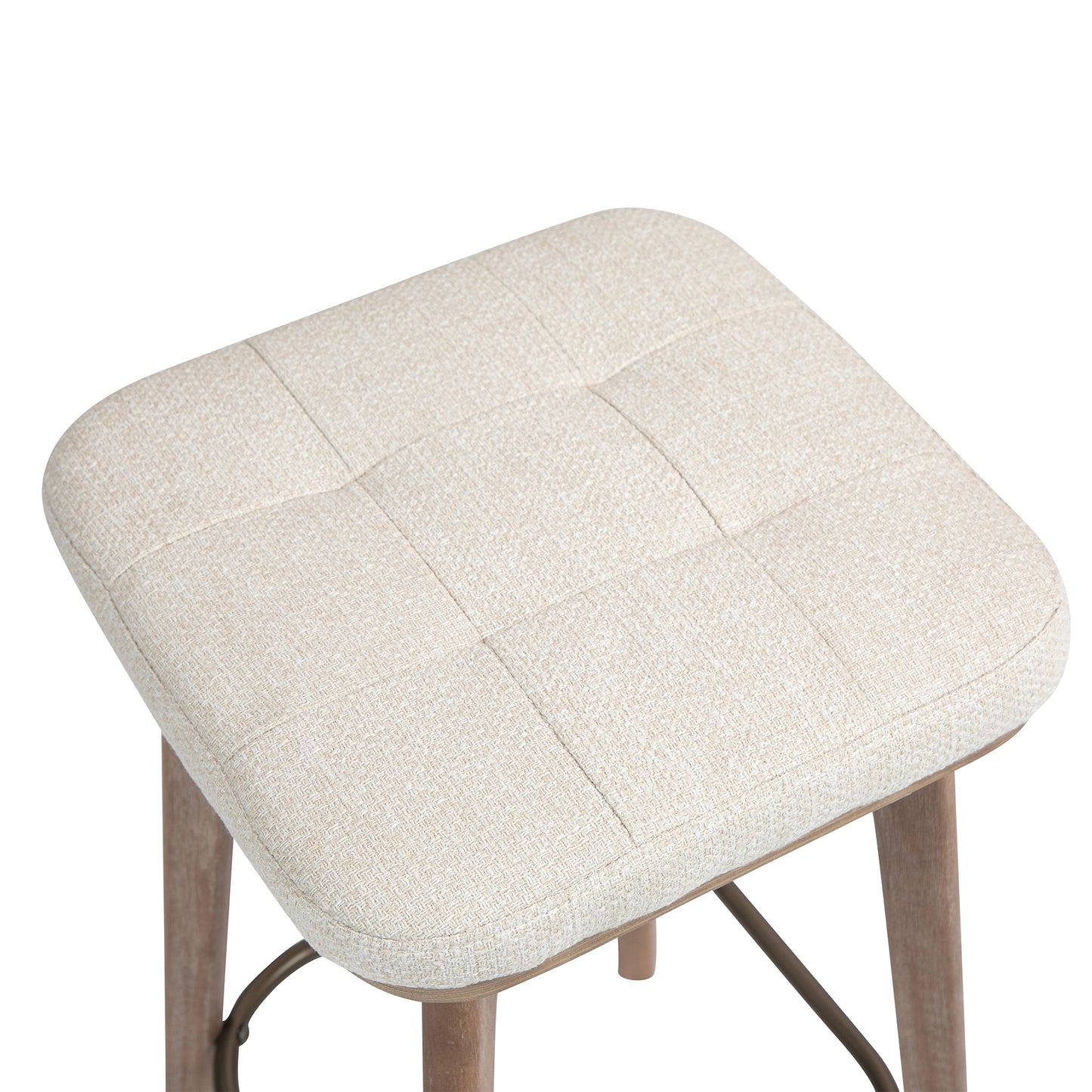 Set of 2 Beckham Beige Woven Fabric Backless Counter Stool with Natural Wood Legs
