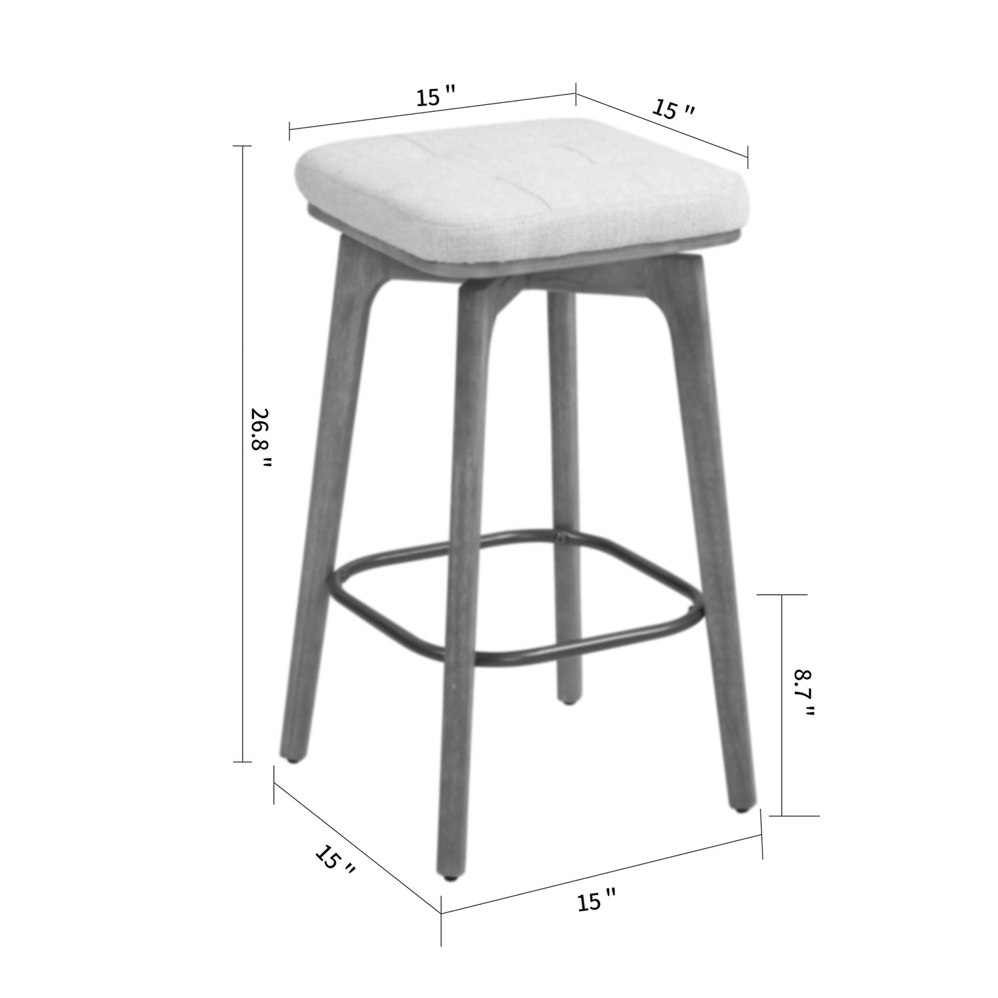 Set of 2 Beckham Beige Woven Fabric Backless Counter Stool with Natural Wood Legs