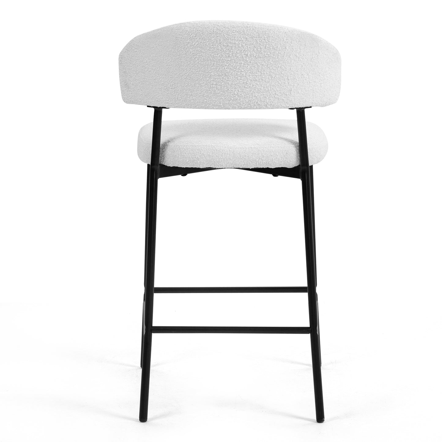 Set of 2 Bennett White Boucle Upholstered Fabric Counter Stool with Black Iron Legs