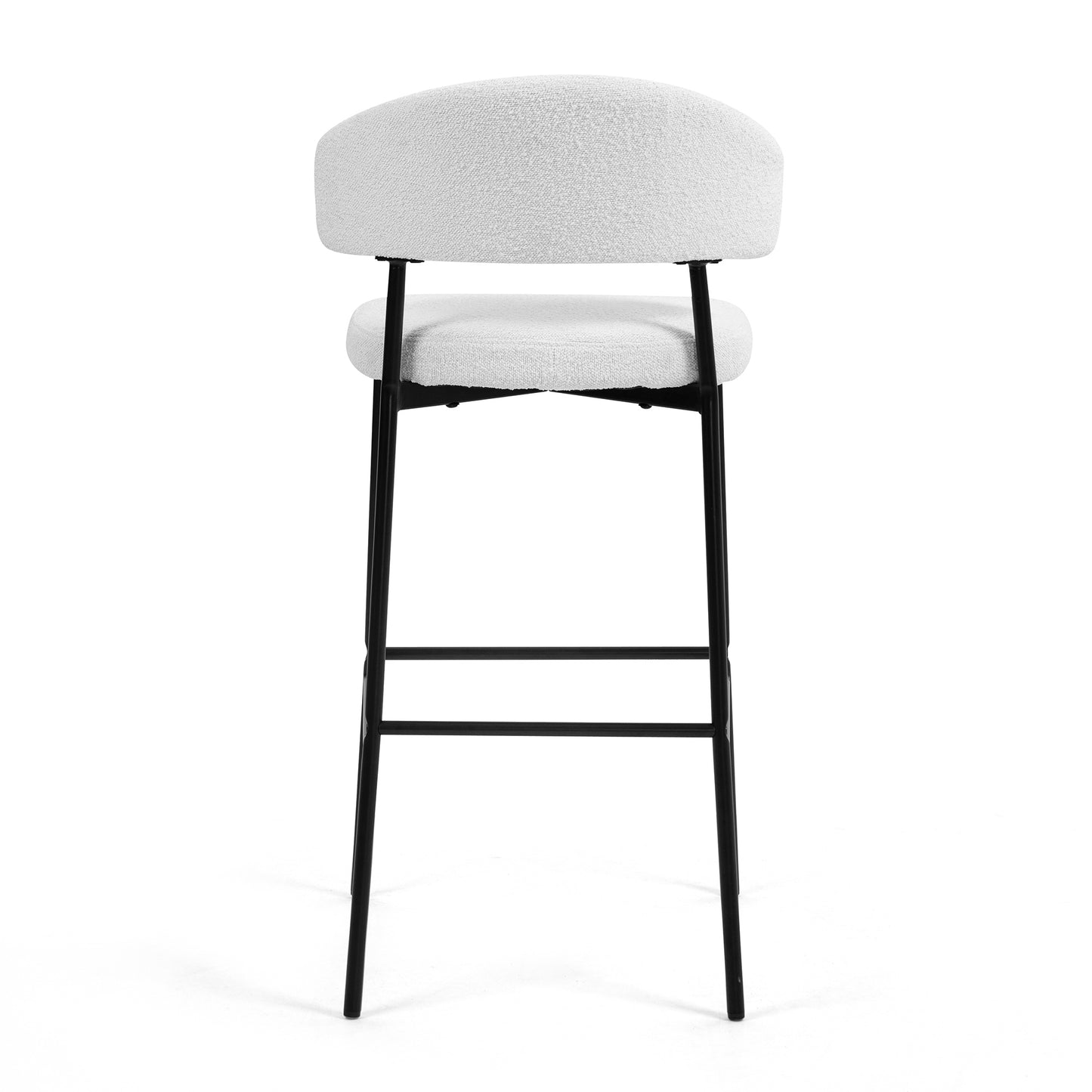 Set of 2 Bennett White Boucle Upholstered Fabric Bar Stool with Black Iron Legs