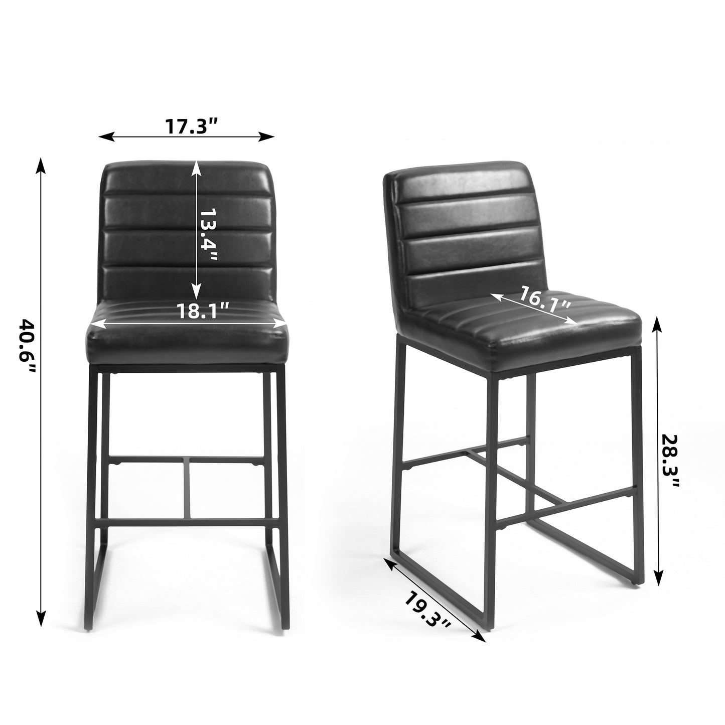 Set of 2 Belisario Brown Faux Leather Bar Stool with Black Metal Legs