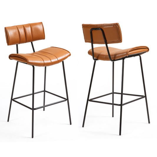Set of 2 Belita Brown Faux Leather Counter Stool with Black Metal Legs
