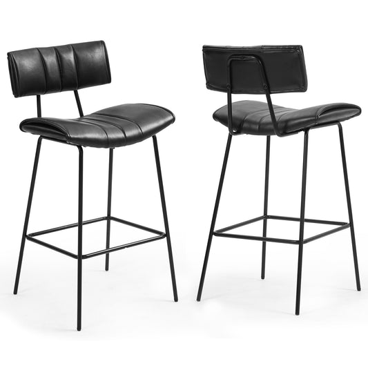 Set of 2 Belita Black Faux Leather Counter Stool with Black Metal Legs