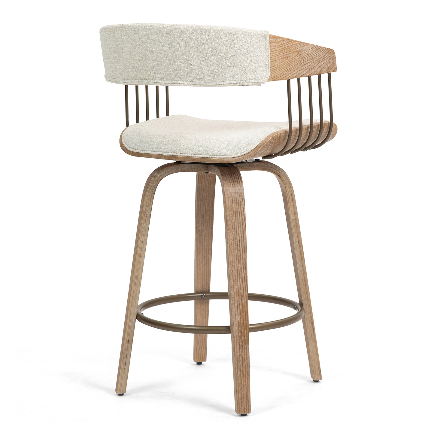 Berke Beige Upholstered Fabric Counter Stool with Natural Wood Legs