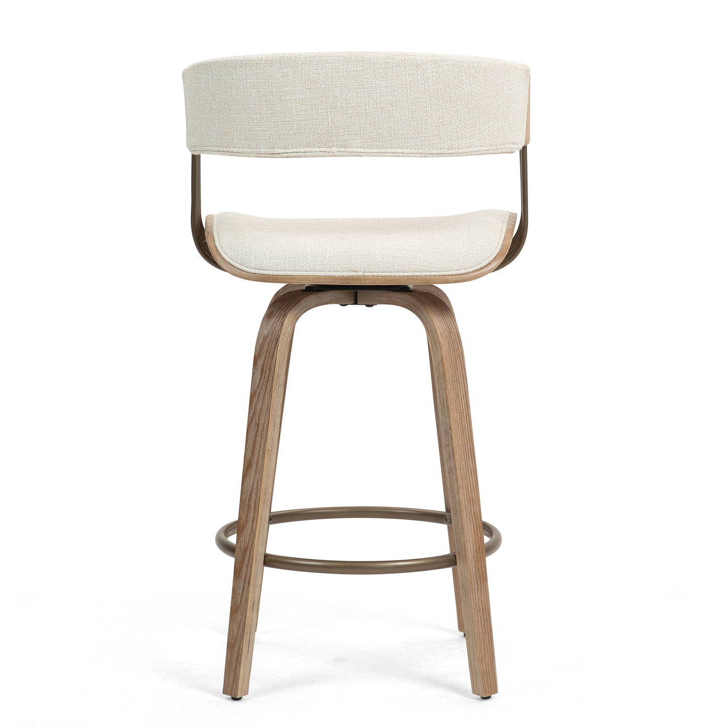 Berke Beige Upholstered Fabric Counter Stool with Natural Wood Legs