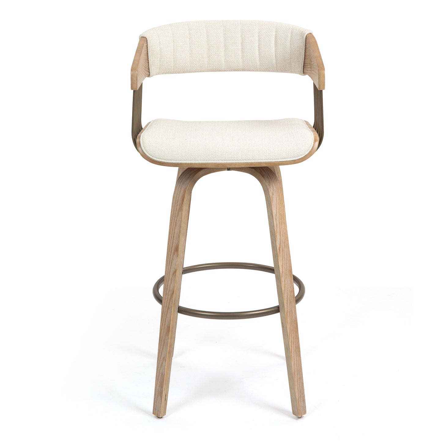 Berke Beige Upholstered Fabric Bar Stool with Natural Wood Legs