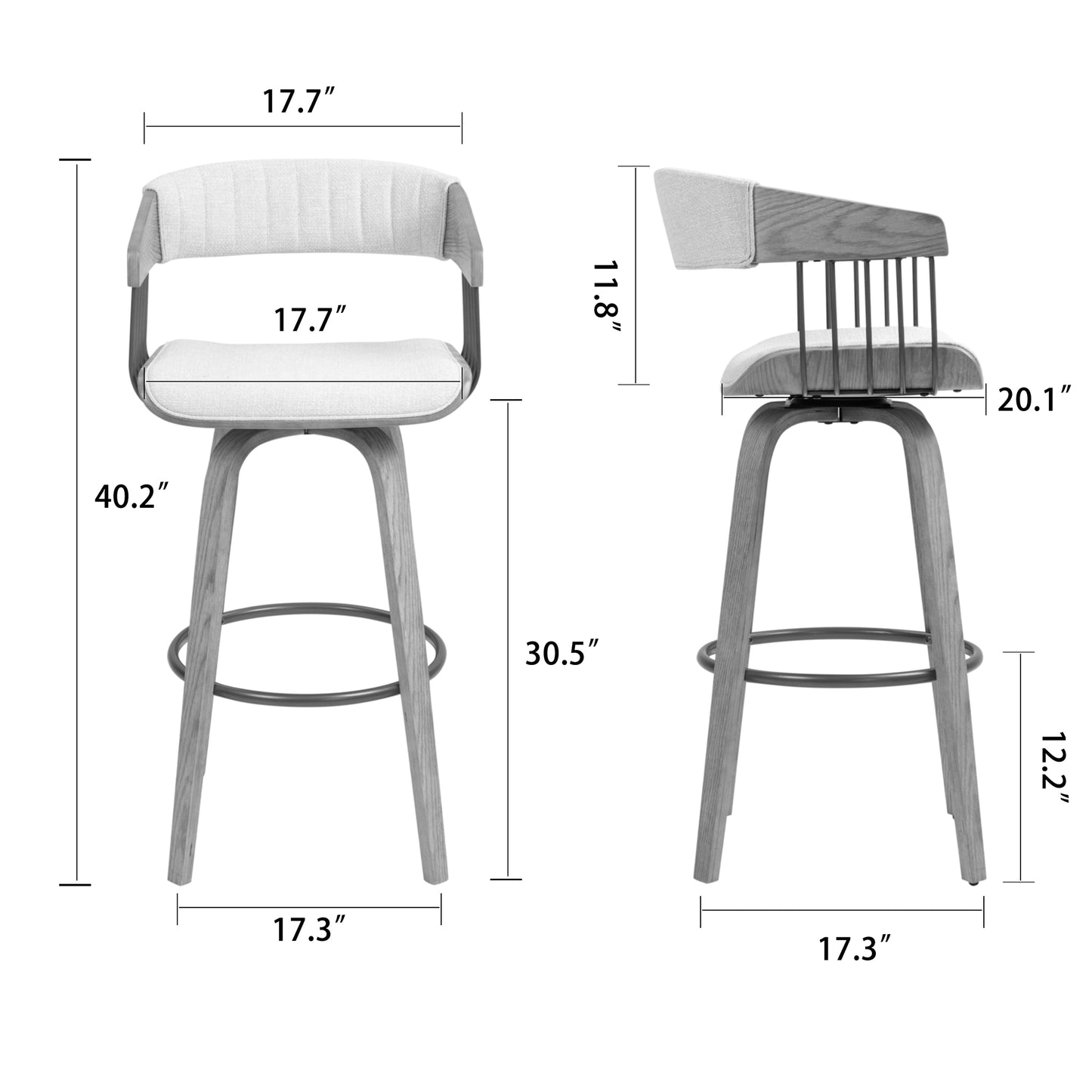 Berke Beige Upholstered Fabric Bar Stool with Natural Wood Legs