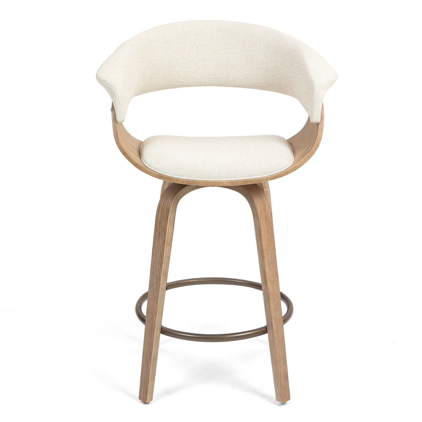 Berkeley Beige Upholstered Fabric Counter Stool with Natural Wood Accent Legs