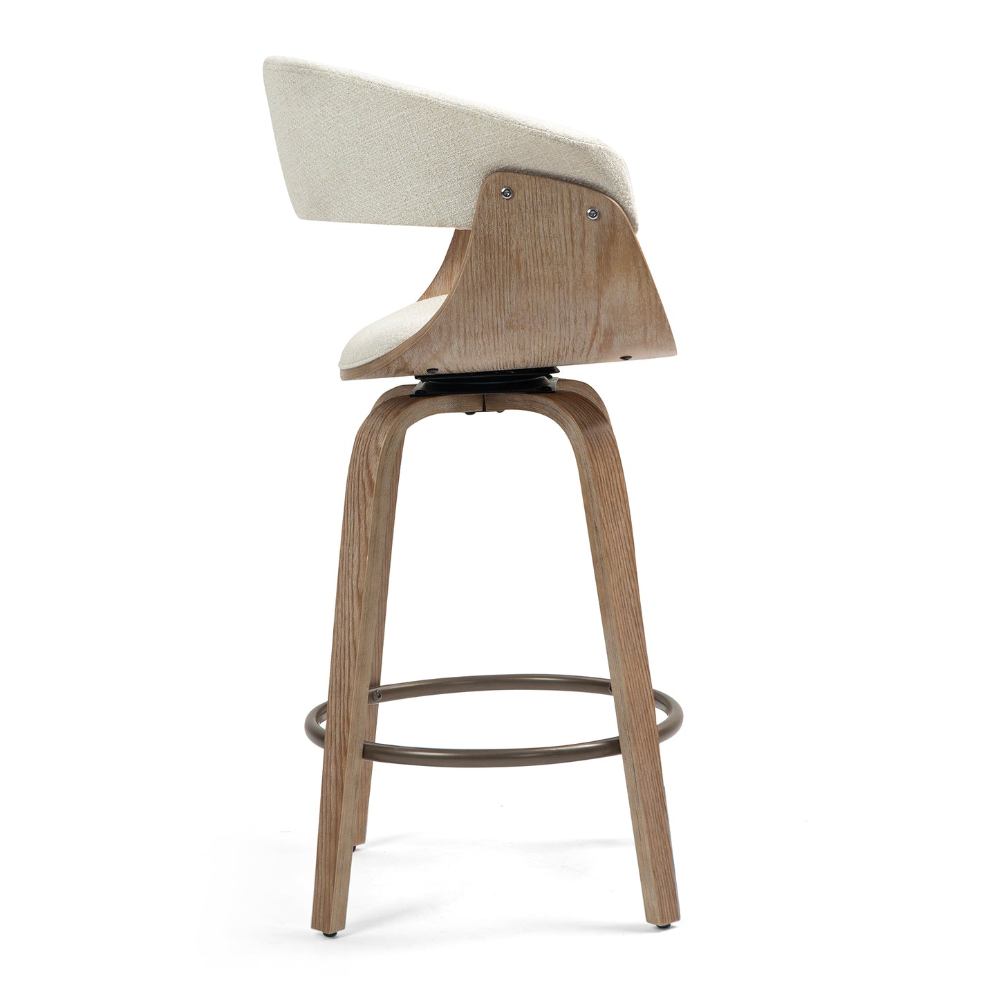 Berkeley Beige Upholstered Fabric Counter Stool with Natural Wood Accent Legs