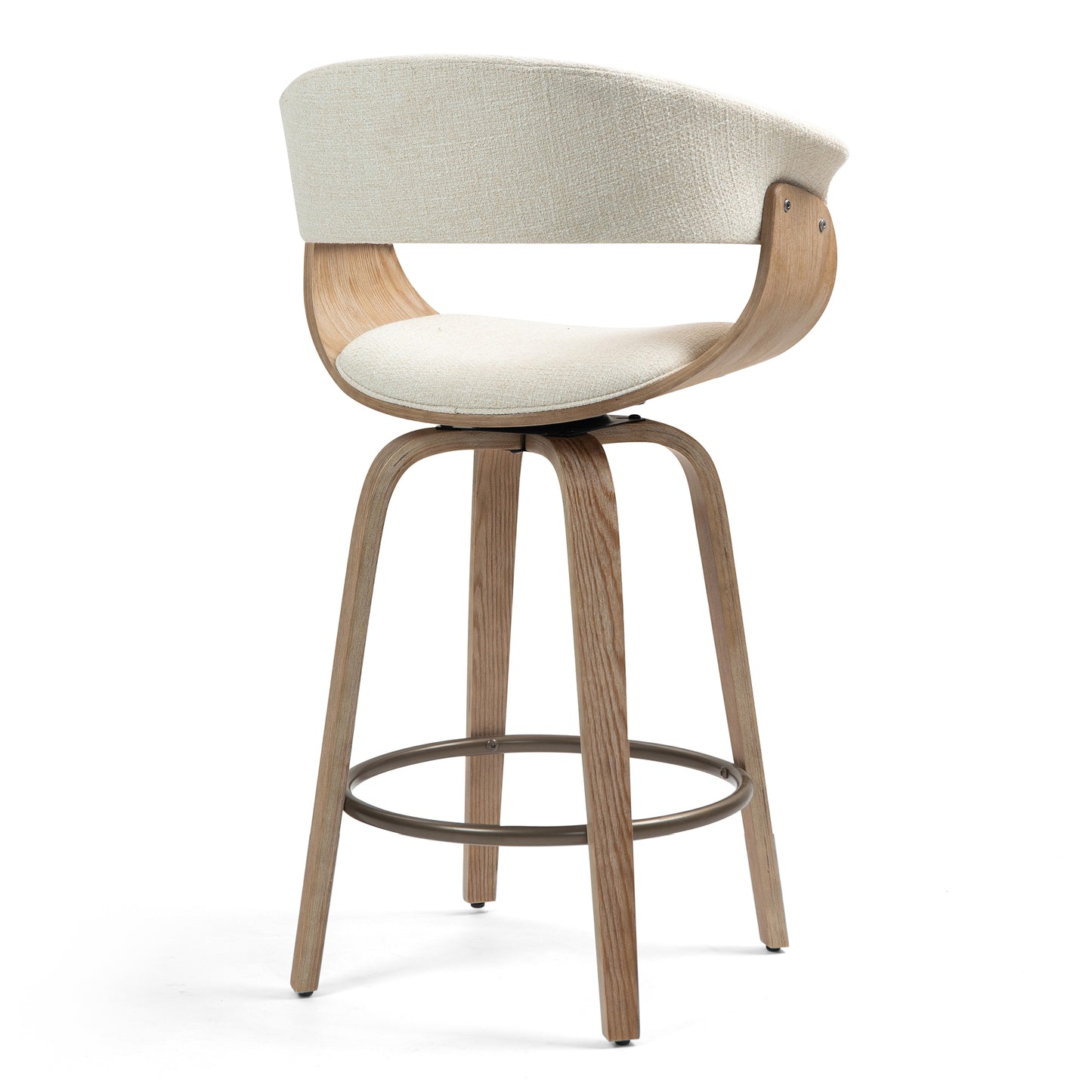 Berkeley Beige Upholstered Fabric Counter Stool with Natural Wood Accent Legs