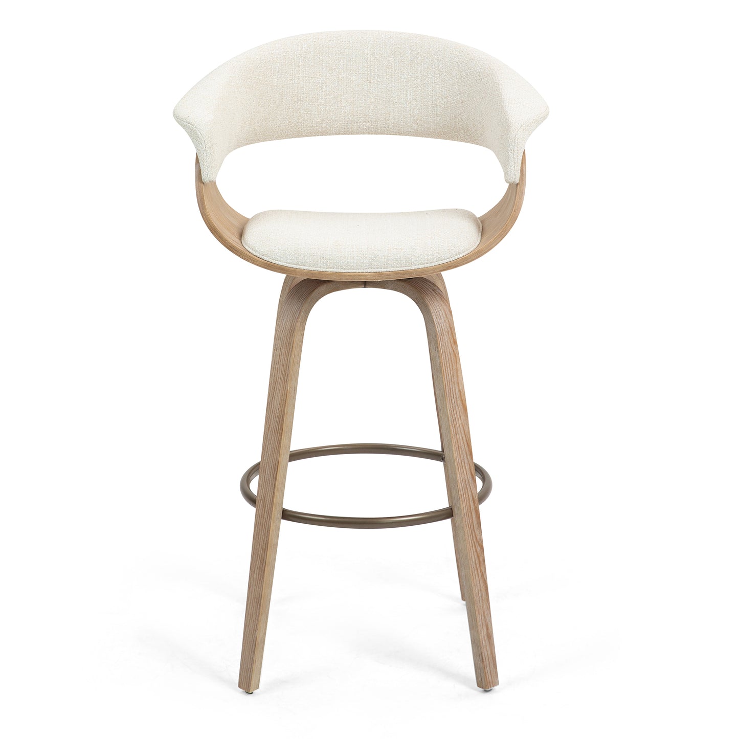 Berkeley Beige Upholstered Fabric Bar Stool with Natural Wood Accent Legs