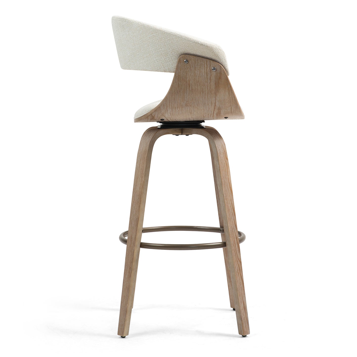 Berkeley Beige Upholstered Fabric Bar Stool with Natural Wood Accent Legs