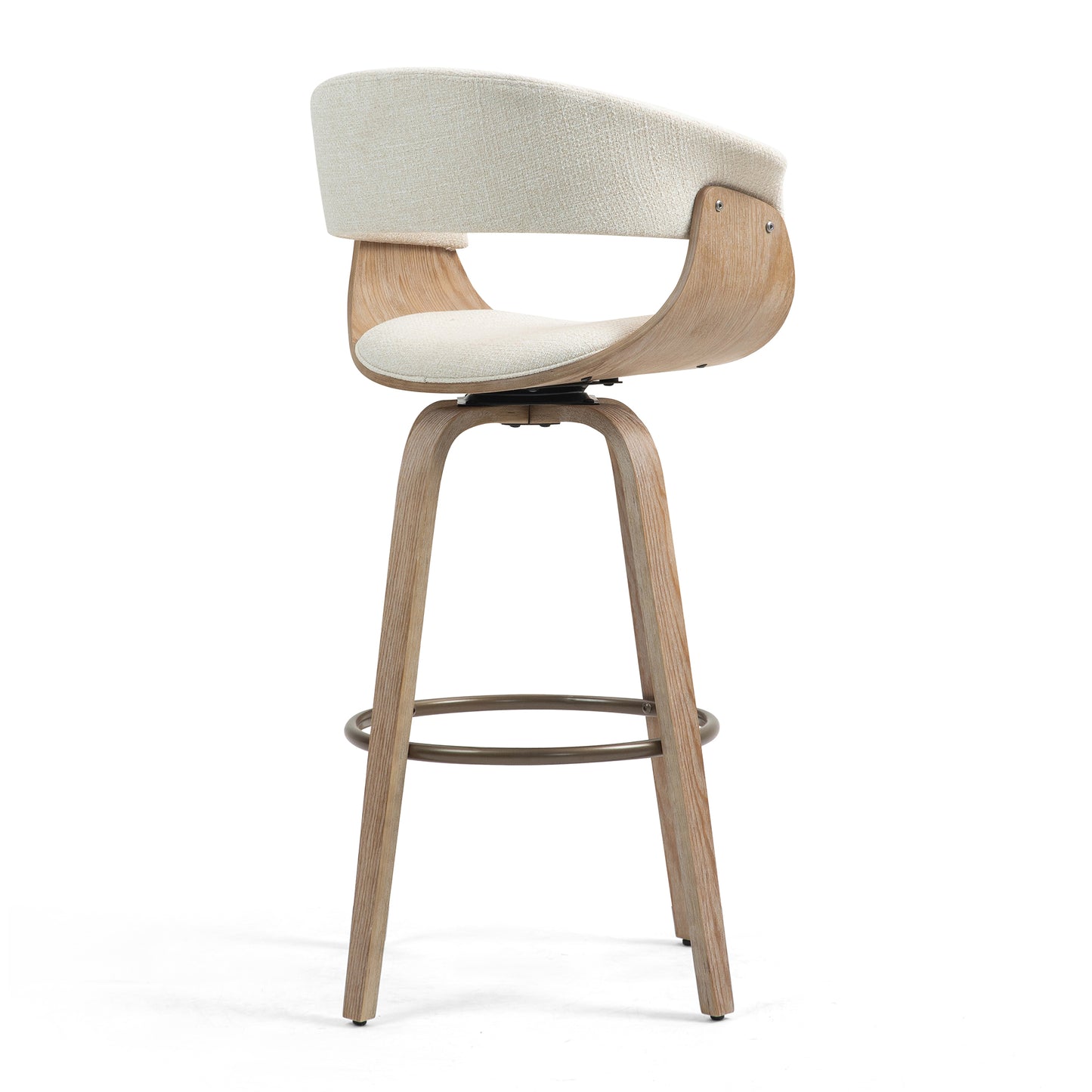 Berkeley Beige Upholstered Fabric Bar Stool with Natural Wood Accent Legs