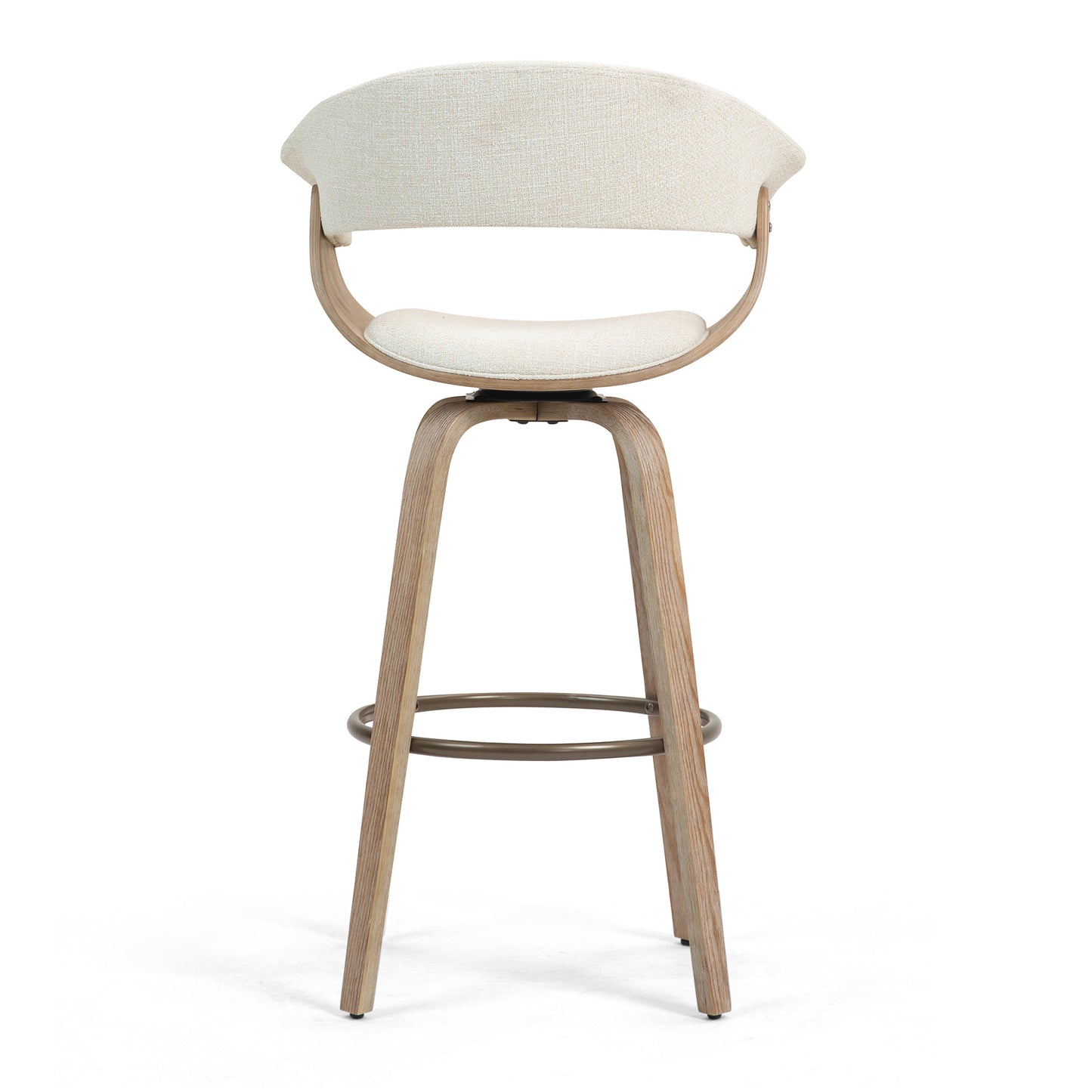 Berkeley Beige Upholstered Fabric Bar Stool with Natural Wood Accent Legs