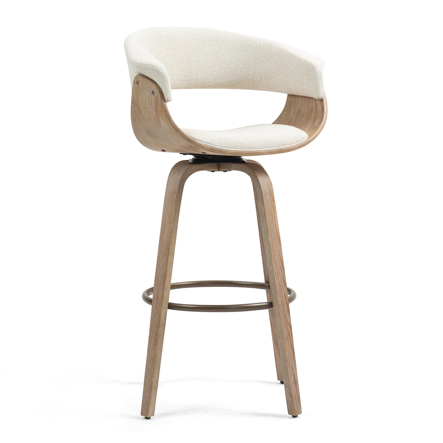Berkeley Beige Upholstered Fabric Bar Stool with Natural Wood Accent Legs