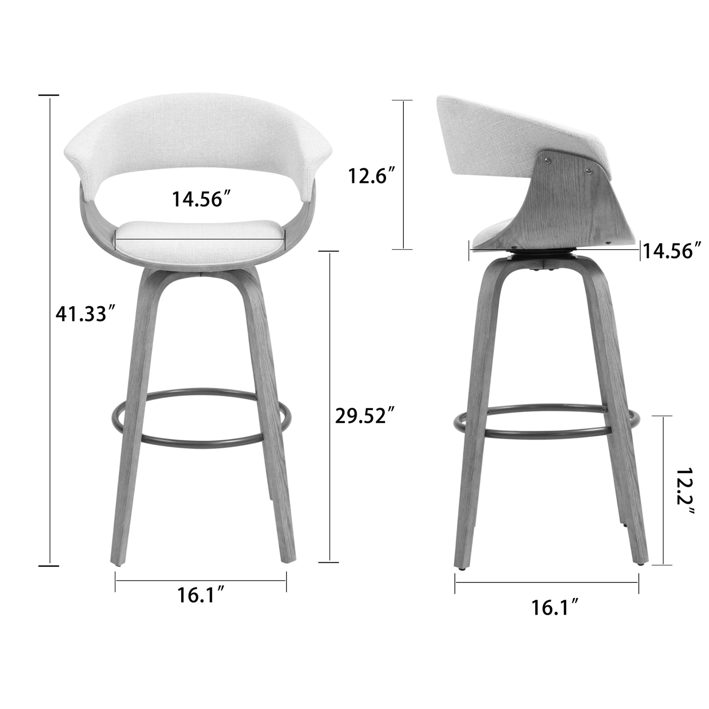 Berkeley Beige Upholstered Fabric Bar Stool with Natural Wood Accent Legs