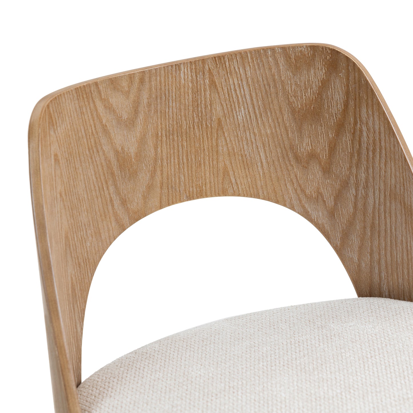 Set of 2 Bethan Beige Washed Boucle Fabric Counter Stool with White Washed Wood Back and Black Iron Legs