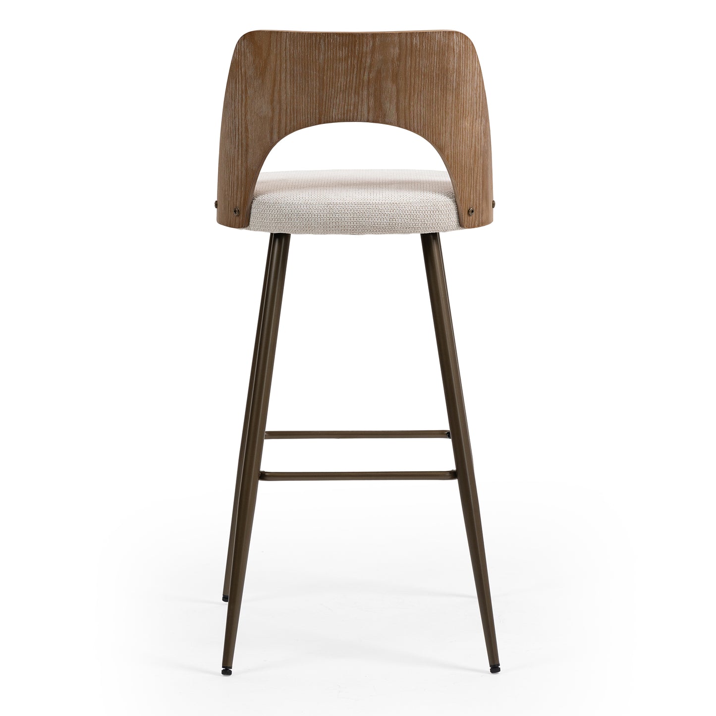 Set of 2 Bethan Beige Washed Boucle Fabric Bar Stool with White Washed Wood Back and Black Iron Legs