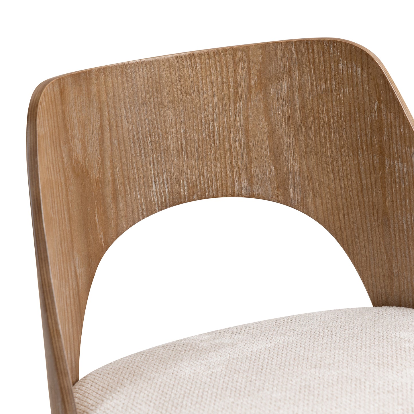 Set of 2 Bethan Beige Washed Boucle Fabric Bar Stool with White Washed Wood Back and Black Iron Legs