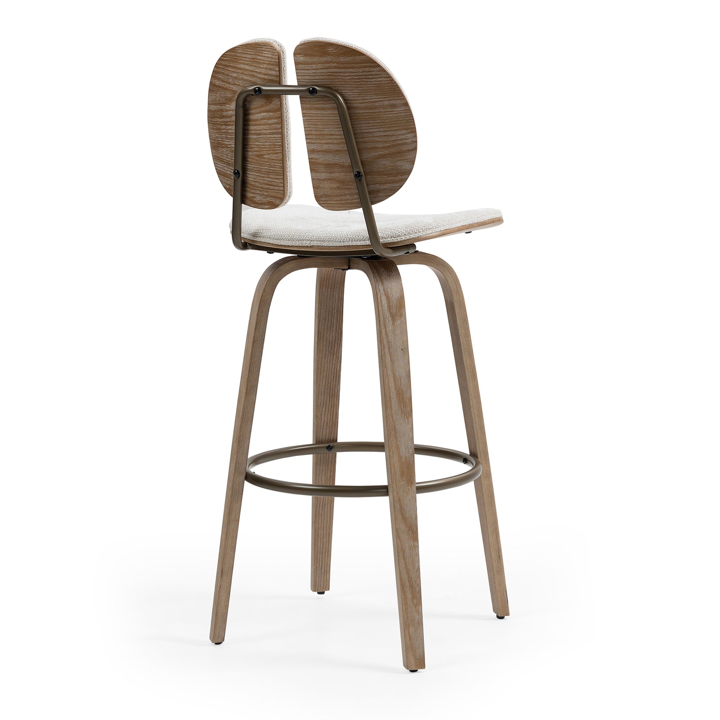 Set of 2 Betrys Beige Washed Woven Fabric Swivel Bar Stool with White Washed Wood Legs