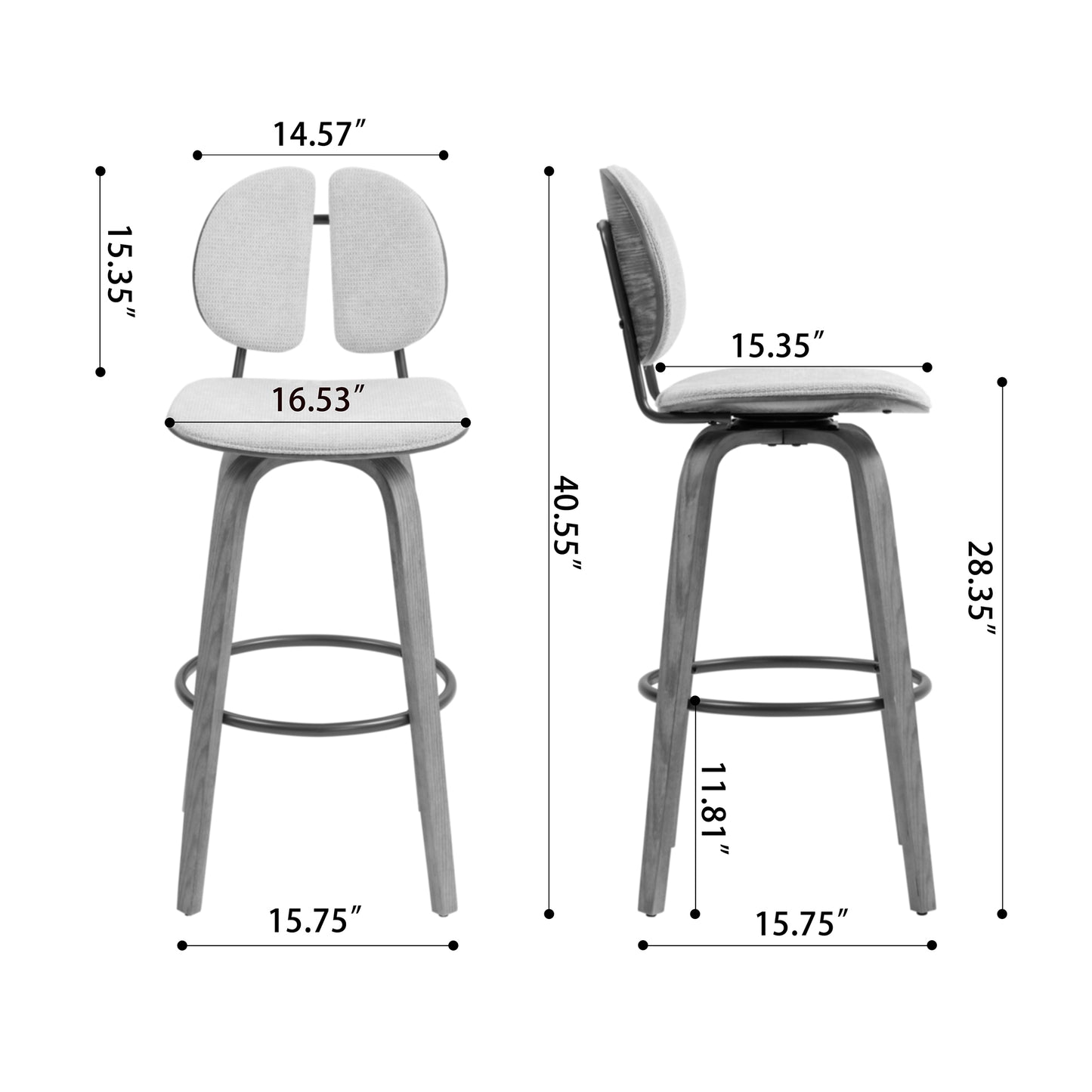 Set of 2 Betrys Beige Washed Woven Fabric Swivel Bar Stool with White Washed Wood Legs